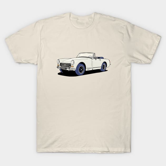 MG Midget classic car in white T-Shirt by Webazoot